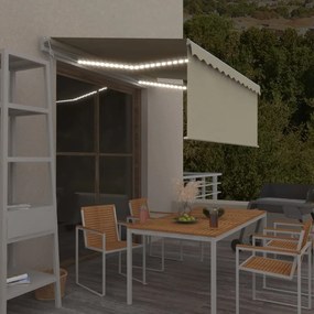 vidaXL Toldo automático c/ estore/LED/sensor vento 3,5x2,5 m cor creme