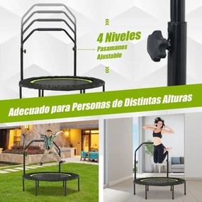 Trampolim dobrável 101 cm Mini trampolim de fitness com pega ajustável em altura e 2 bandas para crianças e adultos Verde