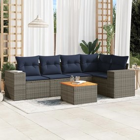 vidaXL 6 pcs conjunto sofás p/ jardim c/ almofadões vime PE cinzento
