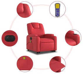 Poltrona reclinável elevatória elétrica couro artif. vermelho