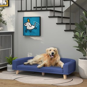 Sofá para cães, cama elevada grande para cães  98 x 67 x 25 cm, almofada lavável, estrutura em madeira, tecido de poliéster azul