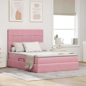 vidaXL Cama com arrumação e colchão Rosa 140 x 200 cm Veludo