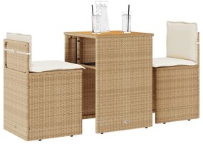 3 pcs conjunto bistrô com almofadões vime PE bege