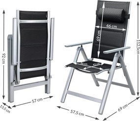 Conjunto de 2 Cadeiras de jardim Bern Premium encosto ajustável e estrutura prateada