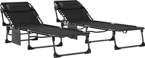 Outsunny Conjunto de 2 Espreguiçadeiras Jardim Dobráveis com Apoio de Cabeça e Encosto Reclinável em 5 Posições 200x57x38 cm Preto | Aosom Portugal