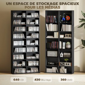 Organizador para CD e DVD com 18 compartimentos, capacidade máxima de 640 CD/360 DVD/430 Blu-ray, 78,5 x 24 x 175 cm, preto