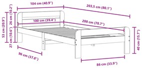 Cama sem colchão 100x200 cm pinho maciço castanho-mel