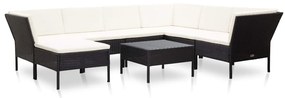 vidaXL 8 pcs conjunto lounge de jardim c/ almofadões vime PE preto