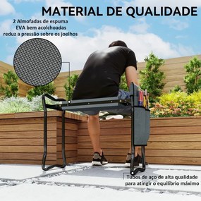 Banco de Jardim apoio joelhos Dobrável com Almofada de Espuma EVA Saco para Ferramentas 58x28x49 cm Cinzento