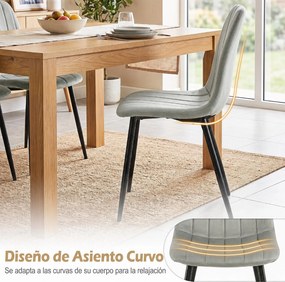 Conjunto de 4 Cadeiras de Jantar, 54 x 44,5 x 87 cm (MESA NÃO INCLUIDA), Estrutura Metálica Reforçada, Cinzento