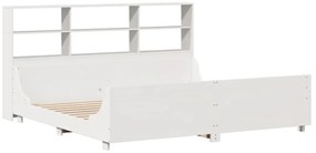 Cama com estante sem colchão 200x200 cm madeira maciça branco