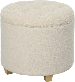 HOMCOM Puff redondo com armazenamento, tampa e pernas de madeira, apoio para os pés para sala de estar, hall, quarto, Creme branco | Aosom Portugal