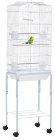 Gaiola para Passáros com Suporte Gaiola Metálica de Aves Canários com 4 Rodas Portas 4 Comedouros 3 Poleiros Bandeja Removível e Prateleira Inferior 4