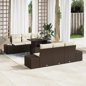 Conjunto de Sofá de Jardim de 7 Peças com Almofadas Castanho em Rattan