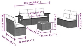 8 pcs conj. sofás jardim c/ almofadões vime PE bege misturado