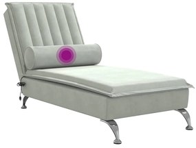 Chaise lounge de massagem com rolo veludo cinzento-claro