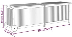 Caixa de arrumação p/ jardim c/ rodas 150x50x58cm acácia maciça