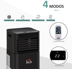 HOMCOM Ar Condicionado Portátil 5000BTU 4 em 1 Desumidificador Refrigerador R290 Móvel com 2 Velocidades Controlo Remoto Ecrã LED Temporizador 30,5x32,5x68cm Preto