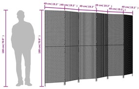 Biombo de divisão 6 painéis vime PE cinzento