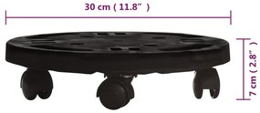 Carrinho para plantas com rodas diâmetro 30 cm 170 kg preto
