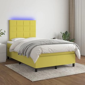 vidaXL Cama box spring c/ colchão e LED 120x200 cm tecido verde