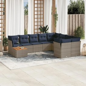 vidaXL 10 pcs conjunto sofás p/ jardim c/ almofadões vime PE cinzento
