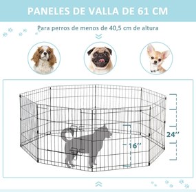 PawHut Parque para Cães 8 Painéis 61x61cm Dobráveis Gaiola Metálica pa