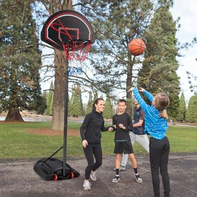 Cesto de basquetebol portátil ajustável em altura 1,7-2,3 m com base e 2 rodas para adultos e crianças preto