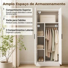 Guarda roupa Moderno para Quarto com Barra para Pendurar e Prateleiras 70x37x164 cm Branco