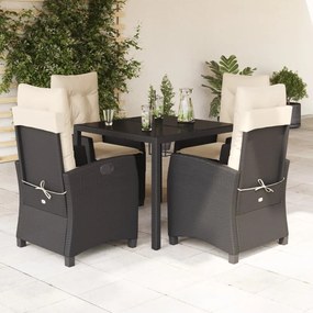 vidaXL 5 pcs conjunto de jantar p/ jardim c/ almofadões vime PE preto