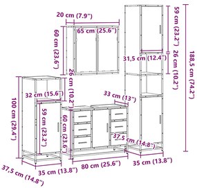 4 pcs conjunto móveis casa de banho derivados de madeira preto