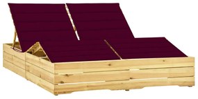 vidaXL Espreguiçadeira dupla c/ almofadões vermelho tinto pinho impre.