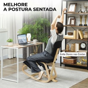 Cadeira Ergonómica de Joelhos com Encosto Almofadas Acolchoadas Estrutura de Madeira Melhor Postura Escritório Preto
