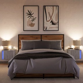 Mesas de cabeceira de parede com luzes LED 2pcs cinzento sonoma
