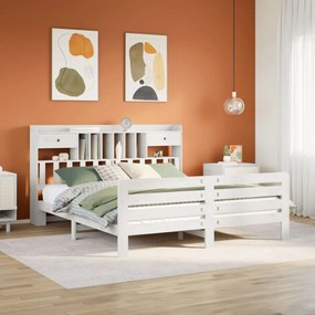 vidaXL Cama com estante sem colchão 180x200 cm pinho maciço branco