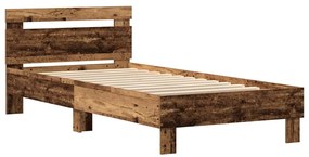 Estrutura de Cama sem Colchão com Luzes LED Madeira Velha 90x190 cm