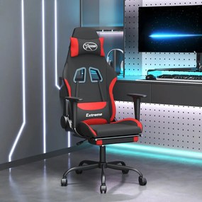 Cadeira de gaming com apoio de pés tecido preto e vermelho