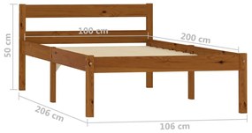 Estrutura de cama 100x200 cm madeira pinho maciço castanho mel