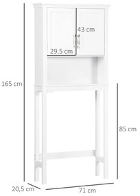 Armário sobre Sanita Armário Alto para Lavadora com 2 Portas Prateleira Interior Ajustável e 1 Prateleira de Armazenamento para Casa de Banho WC Carga