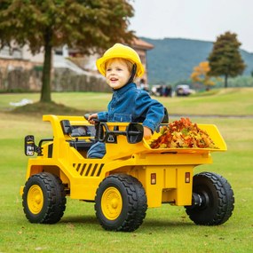 Camião Caterpillar basculante elétrico para crianças de 12 V licenciado com plataforma basculante, pega inclinada, pá de areia, luzes, música, amarelo