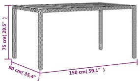 Mesa de jardim c/ tampo em madeira de acácia vime PE cinzento