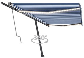 vidaXL Toldo automático LED e sensor de vento 500x300 cm azul e branco