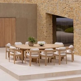 Conjunto De Mesa Ovalada 260x120 Cm Ginara E 10 Cadeiras De Jardim Em Madeira De Acácia Uleno Marrom Acácia Claro - Sklum