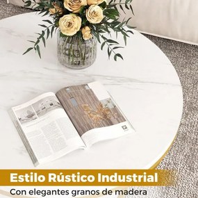 Mesa de centro redonda 80 cm de 2 níveis com arrumação com Estrutura metálica para sala de estar Branca