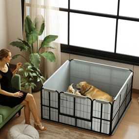 Caixa de parto para cães com porta e tapete higiénico lavável, 122 x 122 x 60 cm, preta