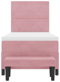 Cama Box Spring com Colchão e Banco Rosa 90x200 cm Veludo