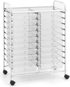 Carrinho organizador 64 x 38 x 87 cm multifuncional com 20 gavetas e rodas Unidade de armazenamento móvel multiuso para casa, escritório ou escola Tra