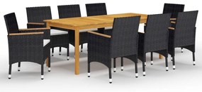 9 pcs conjunto de jantar para jardim preto