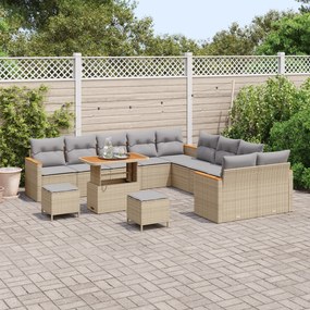 Conjunto de Sofá de Jardim vidaXL com 13 Peças e Almofadas Bege Rattan