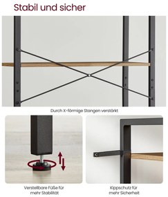 Estante para livros com 6 prateleiras, 30 x 80 x 186 cm, cor nogueira escura-preto